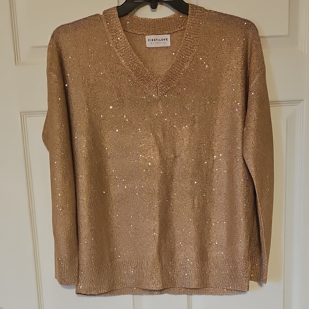 First Love Sparkling Gold V-Neck Sweater